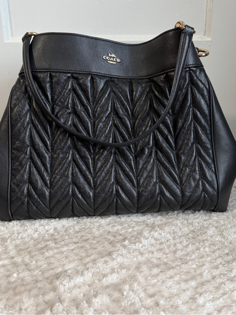 Coach Lexy Quilted Black Leather Shoulder Bag
